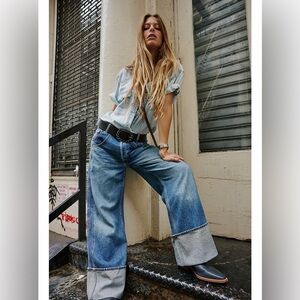 Free People  relaxed wide leg , high cuffed jeans